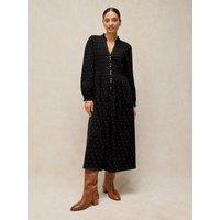 White Stuff Womens Ada Shirred Button-Through Midi Dress - Black