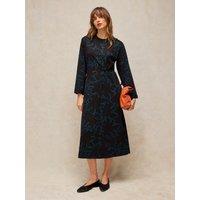 White Stuff Womens Gracie Twisted Waist Midi Long Sleeve Dress - Black