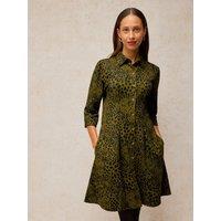 White Stuff Womens Ellie Animal Print Button Through Shirt Dress - Green