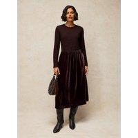 White Stuff Womens Vice Velvet Mix Midi Dress - Brown