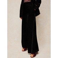 White Stuff Womens Reagan Velvet-Style Wide Leg Spot Trousers - Black