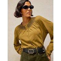 White Stuff Suzie Shirred Long Sleeve Top - Green