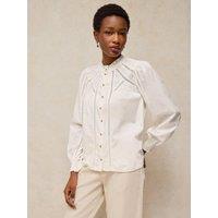 White Stuff Womens Annabelle Lace Trim Frill Collar Button-Through Top - White