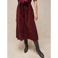 White Stuff Womens Annika Tie Waist Embroidered Midi Skirt - Red