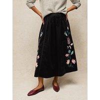 White Stuff Wren Embroidered Corduroy Midi Skirt - Black