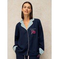 White Stuff Womens Nina Embroidered Button-Through Pyjama Shirt - Navy