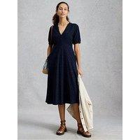 White Stuff Megan Embroidered Jersey Midi Dress - Blue
