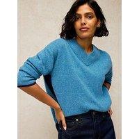 White Stuff Cashmere V-Neck Fine Knit Jumper - Blue