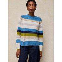 White Stuff Cashmere Stripe Crew Neck Jumper - Blue