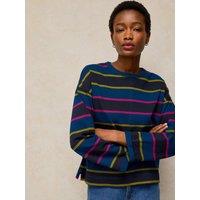 White Stuff Womens Kim Midweight Relaxed Striped Long Sleeve T-Shirt - Navy