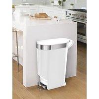 Simplehuman 40L Plastic Slim Pedal Bin With Liner Rim, White
