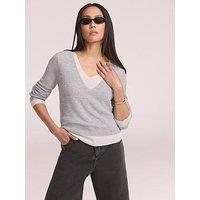 Mint Velvet Double Layer V-Neck Knitted Top - Grey