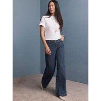 Mint Velvet Dark Indigo Pinstripe Wide Jeans - Blue