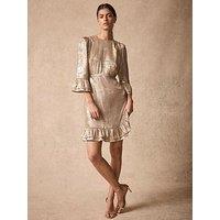 Mint Velvet Metallic Ruffle Hem Mini Dress - Gold
