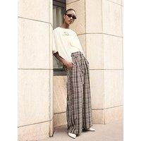 Mint Velvet Check Print Belted Wide Leg Trousers - Brown