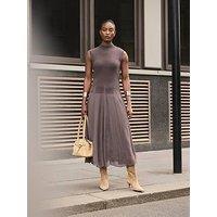 Mint Velvet Sleeveless Knit Mix Midi Dress - Brown