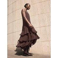 Mint Velvet Tiered Ruffle Midaxi Dress - Brown