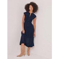 Mint Velvet Navy Utility Eyelet Detail Midi Dress - Blue