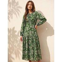Roman Floral Keyhole Tie Midi Dress
