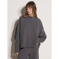Apricot Womens Waffle Panel Mock Neck Swing Blouse - Grey