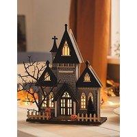 Lights4Fun Wooden Backlit Haunted House With Warm White Leds