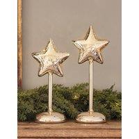 Lights4Fun Set Of 2 Glass Star Table Decorations