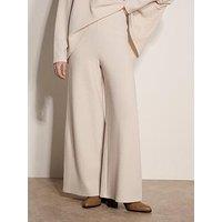Apricot Waffle Textured Clean Waist Wide Leg Joggers - Cream