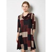 Apricot Womens Colour Block Flap Neck Swing Dress - Red