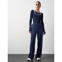Michelle Keegan Satin Wide Leg Trouser - Navy
