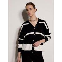 Apricot Womens Oversized Stripe Button-Through Cardigan - Black