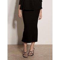 Apricot Knitted Pencil Midaxi Skirt - Black