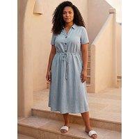 Roman Curve Tie Waist Shirt Dress