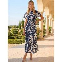 Roman Floral Print Side Tie Crepe Dress