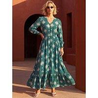 Roman Floral Lace Trim Midi Dress