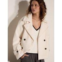 Apricot Womens Double-Breasted Notched Lapel Cropped Jacket - Cream