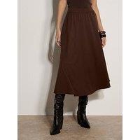 Apricot Womens Brushed Twill Elasticated Waist A-Line Midi Skirt - Brown