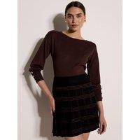 Apricot Womens Check Pleated Knitted Skirt - Black