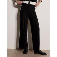Apricot Womens Side Stripe Knitted Wide Leg Trousers - Black