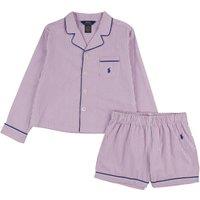 Polo Ralph Lauren Girls' Long Sleeve Striped Shirt & Shorts Pyjama Set - Pink