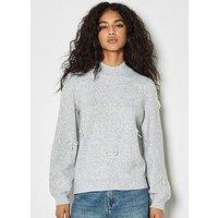 Apricot Womens Pearl Bow Mock Neck Jumper - Grey