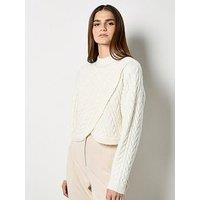 Apricot Cable Knit Wrap Over Mock Neck Jumper - Cream