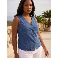 Roman Curve Denim Button Waistcoat