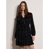 Apricot Womens Ditsy Floral Shirred Waist Tiered Mini Dress - Black