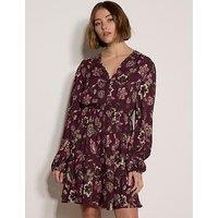 Apricot Womens Vintage Ditsy V-Neck Shirred Waist Mini Dress - Red