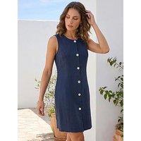 Roman Petite Linen Panel Button Dress