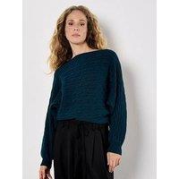 Apricot Womens Aran Stripe Batwing Cardigan Jumper - Green