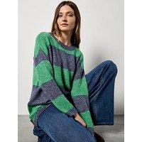 Apricot Big Stripe High Low Jumper - Navy