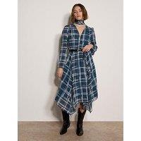 Apricot Womens Paintbrush Check Tie-Neck Button-Front Dress - Green