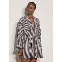 Apricot Womens Pleated Shirred Waist Stripe Shirt Dress - Brown