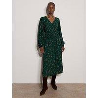 Apricot Womens Shirred Waist V-Neck Button Front Midi Dress - Green